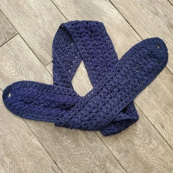 BOGO Scarf Sale - Hand Crafted navy blue crochet scarf - Picture 4 of 7